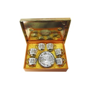 JOGO DE CAFÉ DE PORCELANA 50ML ESTAMPADO EM FIO DOURADO COM 12 PEÇAS- WE0645-D