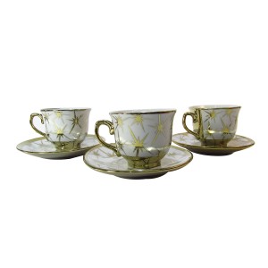 JOGO DE CAFÉ DE PORCELANA 50ML ESTAMPADO EM FIO DOURADO COM 12 PEÇAS- WE0646-A