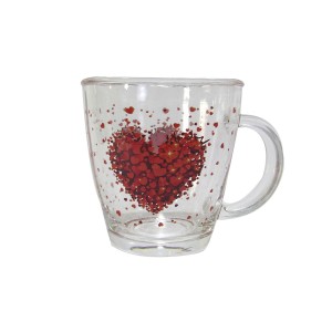 CANECA DE VIDRO DE 300 ML COM ESTAMPA DE CORAÇÃO - 2446-B