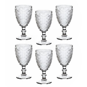 JOGO COM 06 PEÇAS DE TAÇA DE VIDRO 300ML COM DETALHES EM ALTO RELEVO - 4668