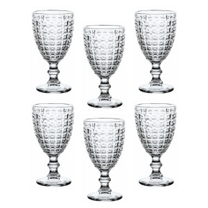 JOGO COM 06 PEÇAS DE TAÇA DE VIDRO 300ML COM DETALHES EM ALTO RELEVO - 4670