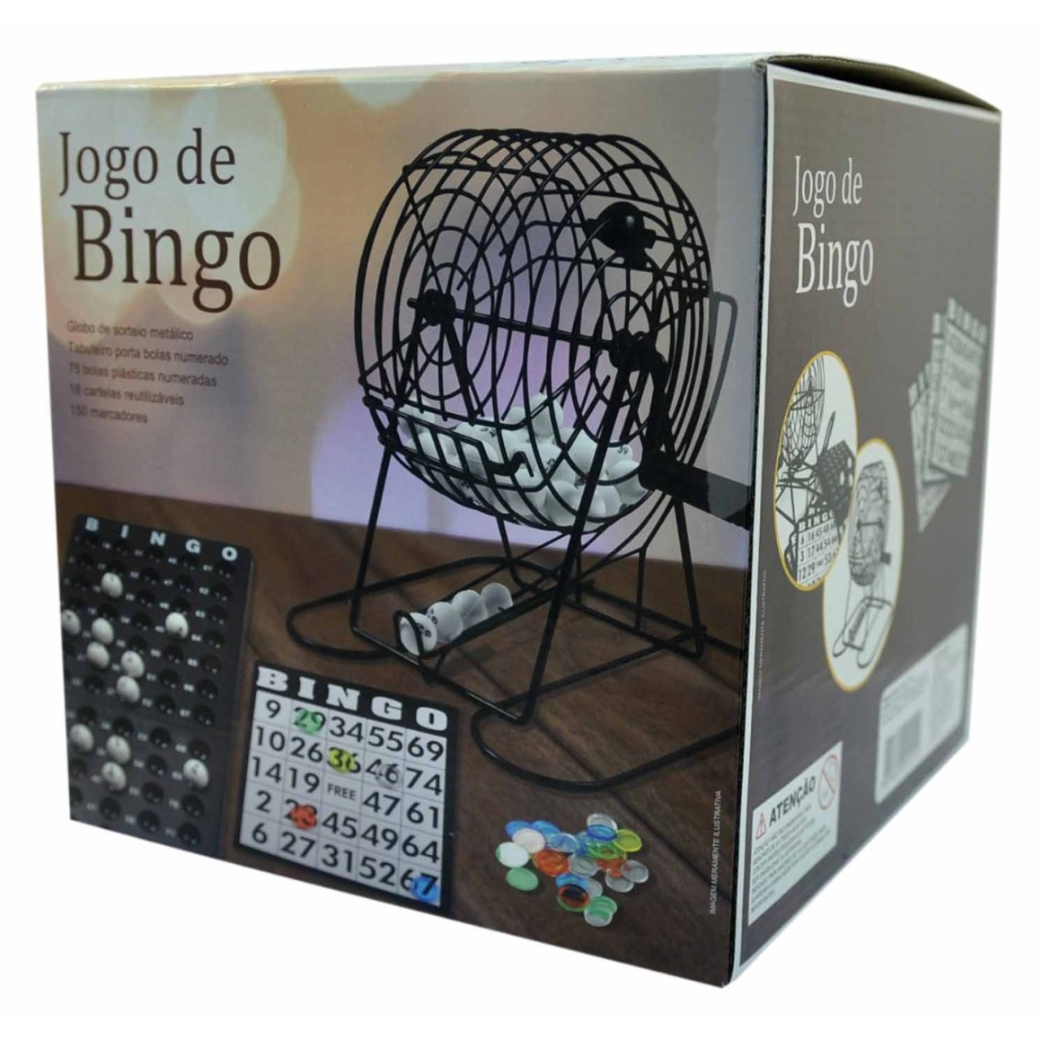 JOGO BINGO 90 PEDRAS DE MADEIRA NUMERADAS CARTELA MARCADORES SACO PARA  SORTEIO - IM42068