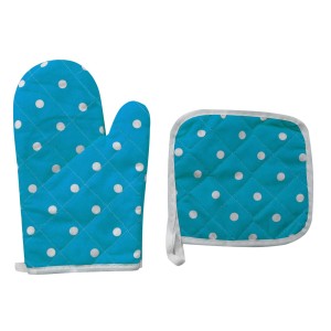 KIT LUVA PARA FORNO E DESCANSO DE PANELA DE POLIÉSTER 02 PEÇAS- ESTAMPA POÁ - CA04068-AZ