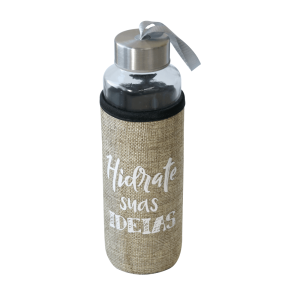 GARRAFA DE VIDRO 400ML COM CAPA NEOPREME- HIDRATE SUAS IDEIAS - HD67606-BG