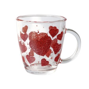 CANECA DE VIDRO DE 300 ML COM ESTAMPA DE CORAÇÃO COM FRASES  - 2445-A