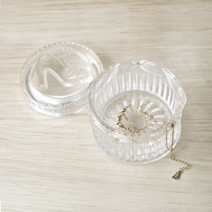 PORTA JOIAS REDONDO DE VIDRO COM TAMPA EM DETALHES 7X6CM - PJVD02