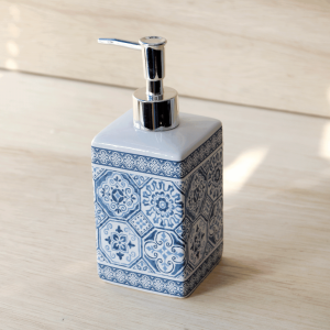 PORTA SABONETE LÍQUIDO DE CERÂMICA ESTAMPA AZULEJO PORTUGUES 400 ML-386-C
