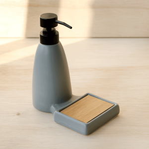 PORTA SABONETE LÍQUIDO DE PORCELANA COM BASE DE SABONETE EM BARRA - 1375-CZ