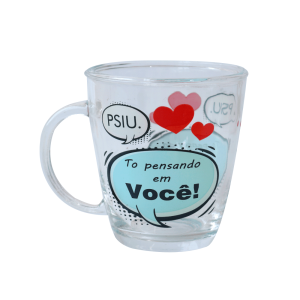 CANECA DE VIDRO DE 300 ML COM ESTAMPA DIVERSAS COM FRASES  - 2444-B