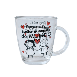 CANECA DE VIDRO DE 300 ML COM ESTAMPA DIVERSAS COM FRASES  - 2444-C