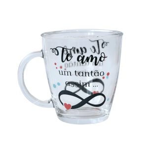 CANECA DE VIDRO DE 300 ML COM ESTAMPA DIVERSAS COM FRASES  - 2444-D