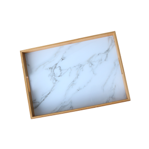 BANDEJA DE BAMBU COM FUNDO EM ESTAMPA MARMORIZADA 27.8X39.3X4.5CM - 96450-BR