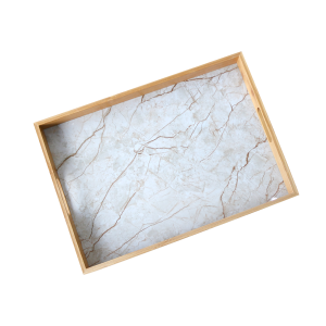 BANDEJA DE BAMBU COM FUNDO EM ESTAMPA MARMORIZADA 27.8X39.3X4.5CM - 96450-BG