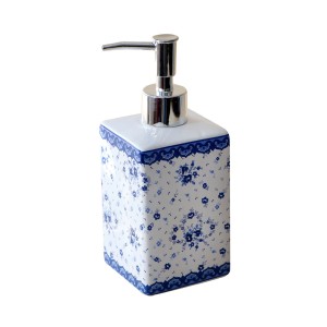PORTA SABONETE LÍQUIDO DE CERÂMICA ESTAMPA FLORAL 400 ML-387-B