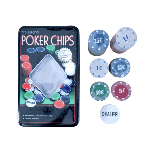 JOGO DE FICHAS PARA POKER 100 FICHAS PLASTICO NA LATA - 602213