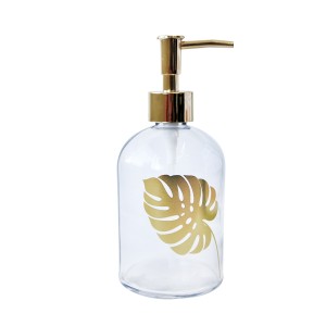 PORTA SABONETE LÍQUIDO DE VIDRO TRANSPARENTE COM ESTAMPA DOURADA 400ML - CHI2039-A