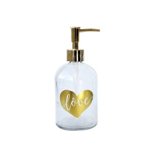 PORTA SABONETE LÍQUIDO DE VIDRO TRANSPARENTE COM ESTAMPA DOURADA 400ML - CHI2039-B