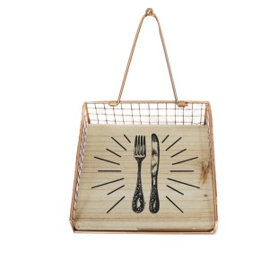 PORTA GUARDANAPO ARAMADO EM METAL E BASE EM MADEIRA 17,5CM - FERSC01-GR