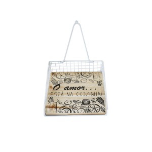 PORTA GUARDANAPO ARAMADO EM METAL E BASE EM MADEIRA 17,5CM - FERSC02-BR