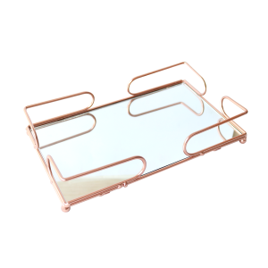 BANDEJA DE METAL ESPELHADA DE VIDRO 14X24CM - KIT111-GR