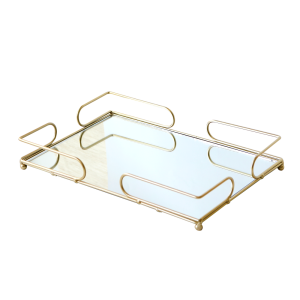 BANDEJA DE METAL ESPELHADA DE VIDRO 19X30CM - KIT112-DOU