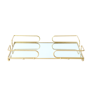 BANDEJA DE METAL ESPELHADA DE VIDRO 19X30CM - KIT112-DOU