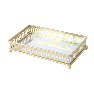 BANDEJA DE METAL ESPELHADA DE VIDRO 19X10CM - KIT119-DOU