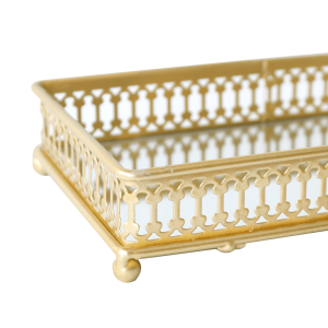 BANDEJA DE METAL ESPELHADA DE VIDRO 19X10CM - KIT119-DOU