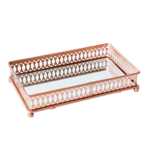 BANDEJA DE METAL ESPELHADA DE VIDRO 19X10CM - KIT119-GR