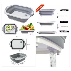 TABUA DE CORTE RETRÁTIL DE SILICONE E ESCORREDOR 40X30 CM - NS2819