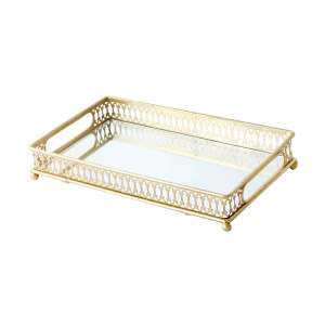 BANDEJA DE METAL ESPELHADA DE VIDRO 29X18CM - KIT121-DOU