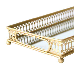 BANDEJA DE METAL ESPELHADA DE VIDRO 29X18CM - KIT121-DOU