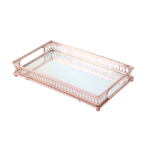 BANDEJA DE METAL ESPELHADA DE VIDRO 29X18CM - KIT121-GR
