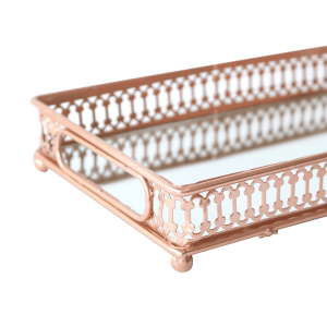 BANDEJA DE METAL ESPELHADA DE VIDRO 29X18CM - KIT121-GR