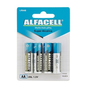 PILHA ALCALINA ALFACELL R6P AA 1.5V C/4 PEÇAS - LR64B