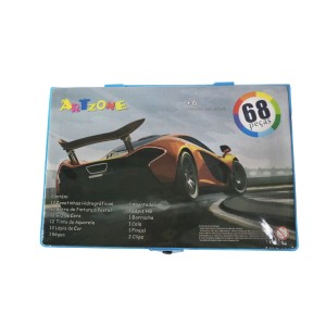 ESTOJO ESCOLAR 68 PECAS MENINO CARRO LARANJA PARTE TRASEIRA  - MT68BOY-D