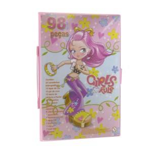 MALETA ESCOLAR DESENHO 98PÇS INMETRO MENINA COM PANDEIRO - MT98GIRL-D