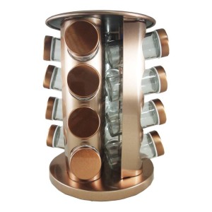 PORTA TEMPERO DE VIDRO GIRATÓRIO COM SUPORTE COBRE 16 PEÇAS - TRC8416