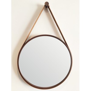 ESPELHO DE PAREDE REDONDO 33CM BORDA MARROM COM ALÇA MARROM - 92832-MR