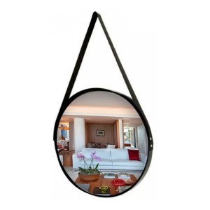 ESPELHO DE PAREDE REDONDO 33CM BORDA PRETA COM ALÇA PRETA - 92832-PT
