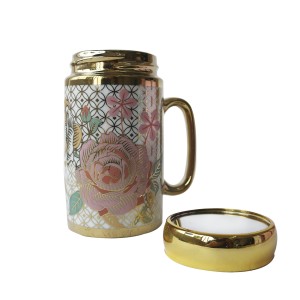 CANECA DE PORCELANA COM ESPELHO NA TAMPA 380ML - B003-A