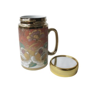 CANECA DE PORCELANA COM ESPELHO NA TAMPA 380ML - B003-D