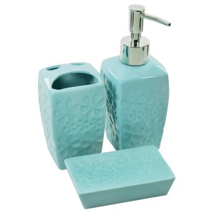 JOGO DE BANHEIRO DE PORCELANA COM 3 PEÇAS ESTAMPA FLORES - PRB01043