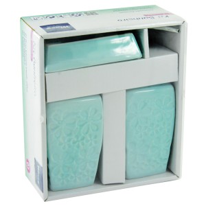 JOGO DE BANHEIRO DE PORCELANA COM 3 PEÇAS ESTAMPA FLORES - PRB01043