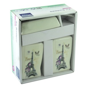 JOGO DE BANHEIRO DE PORCELANA COM 3 PEÇAS ESTAMPA PARIS - PRB01041