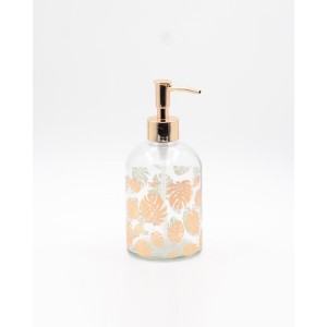 PORTA SABONETE LÍQUIDO DE VIDRO TRANSPARENTE COM ESTAMPA GOLD ROSE 400ML - CHI2038-B