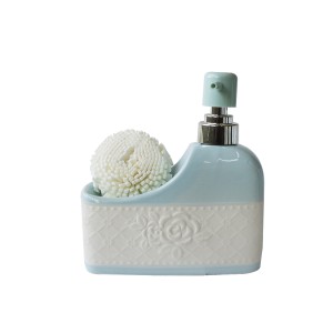 PORTA SABONETE LÍQUIDO EM CERÂMICA 400 ML COM ESPONJA - PRB01065-AZ