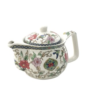 BULE CHALEIRA ORIENTAL EM CERAMICA COM ALÇA E TELA METAL  FLORAL VERMELHA 350ML - 106-VM