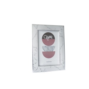 PORTA RETRATO ESTAMPA MARMORIZADA COM PÉ GRAVATA DE MADEIRA 10X15CM- 4125-PTA