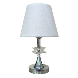ABAJUR COM BASE CROMADA EM PLÁSTICO E CUPULA EM LINHO 15X36CM BIVOLT - AL55013-BR